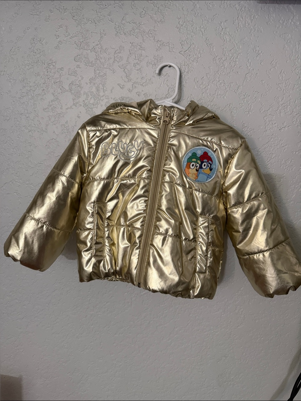 BLUEY Kids Metallic Gold Puffer Jacket with Hood